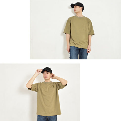 【日本製】 tシャツ メンズ 半袖 ビッグシルエット 吸水速乾 クルーネック ワンポケット 無地 オレンジ(FL24SS-009-or)